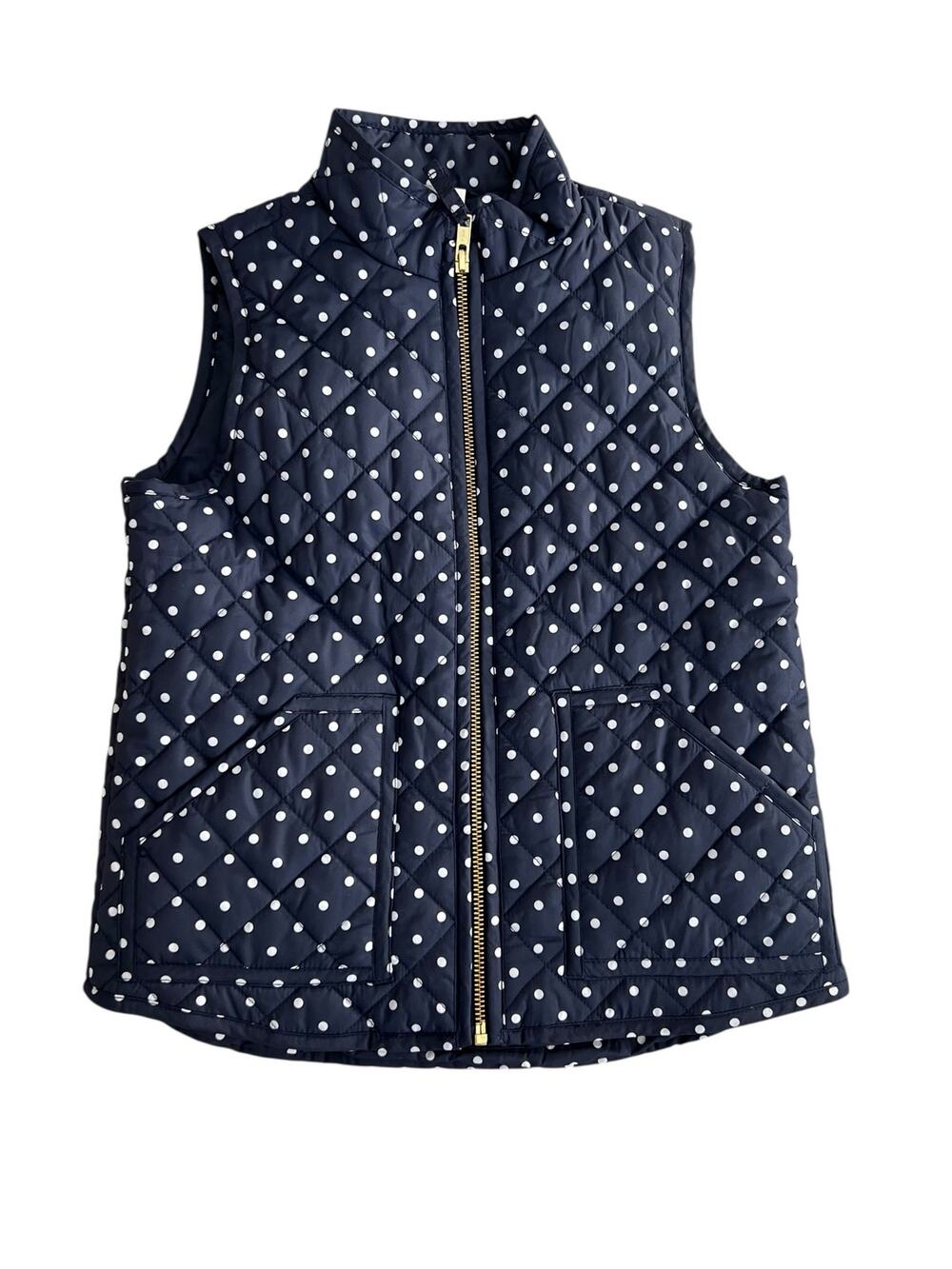 Jcrew crew cuts girls puffer vest navy white polka dots. Gold zipper size 6/7